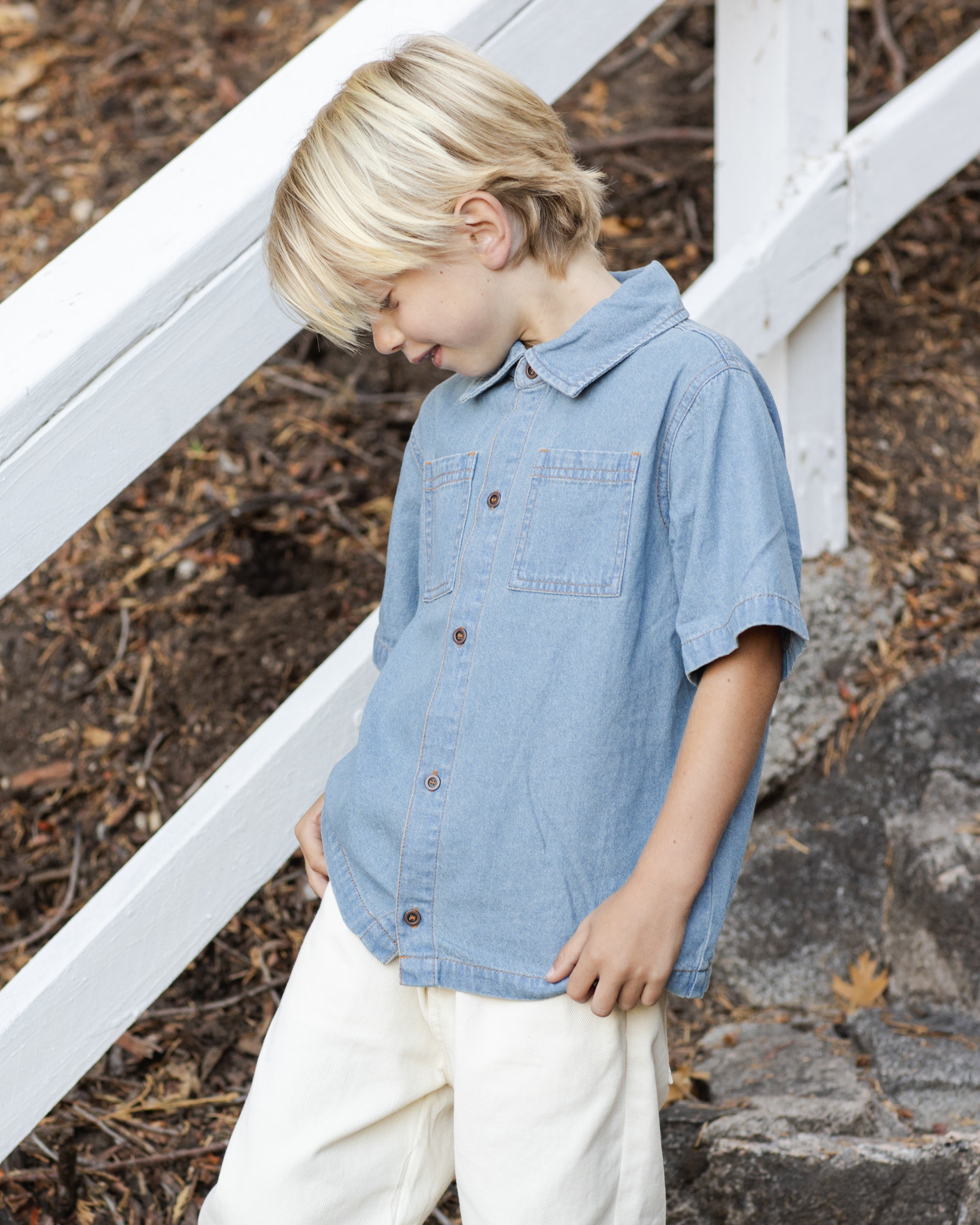Rylee + Cru Denim Short Sleeve Overshirt - Washed Blue