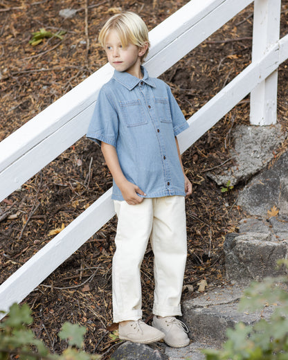 Rylee + Cru Denim Short Sleeve Overshirt - Washed Blue
