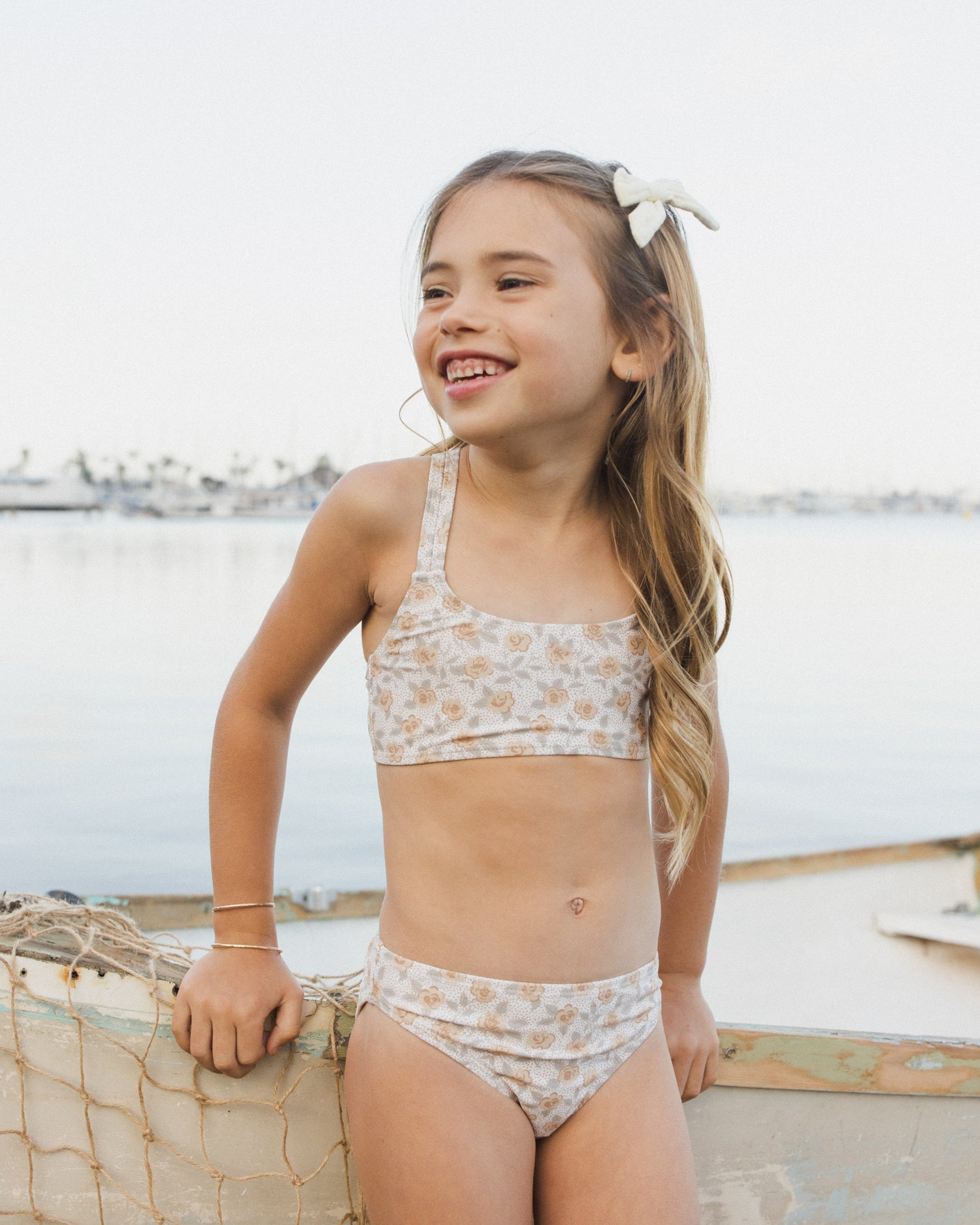 Rylee + Cru Crop Rashguard Set - Yellow Floral