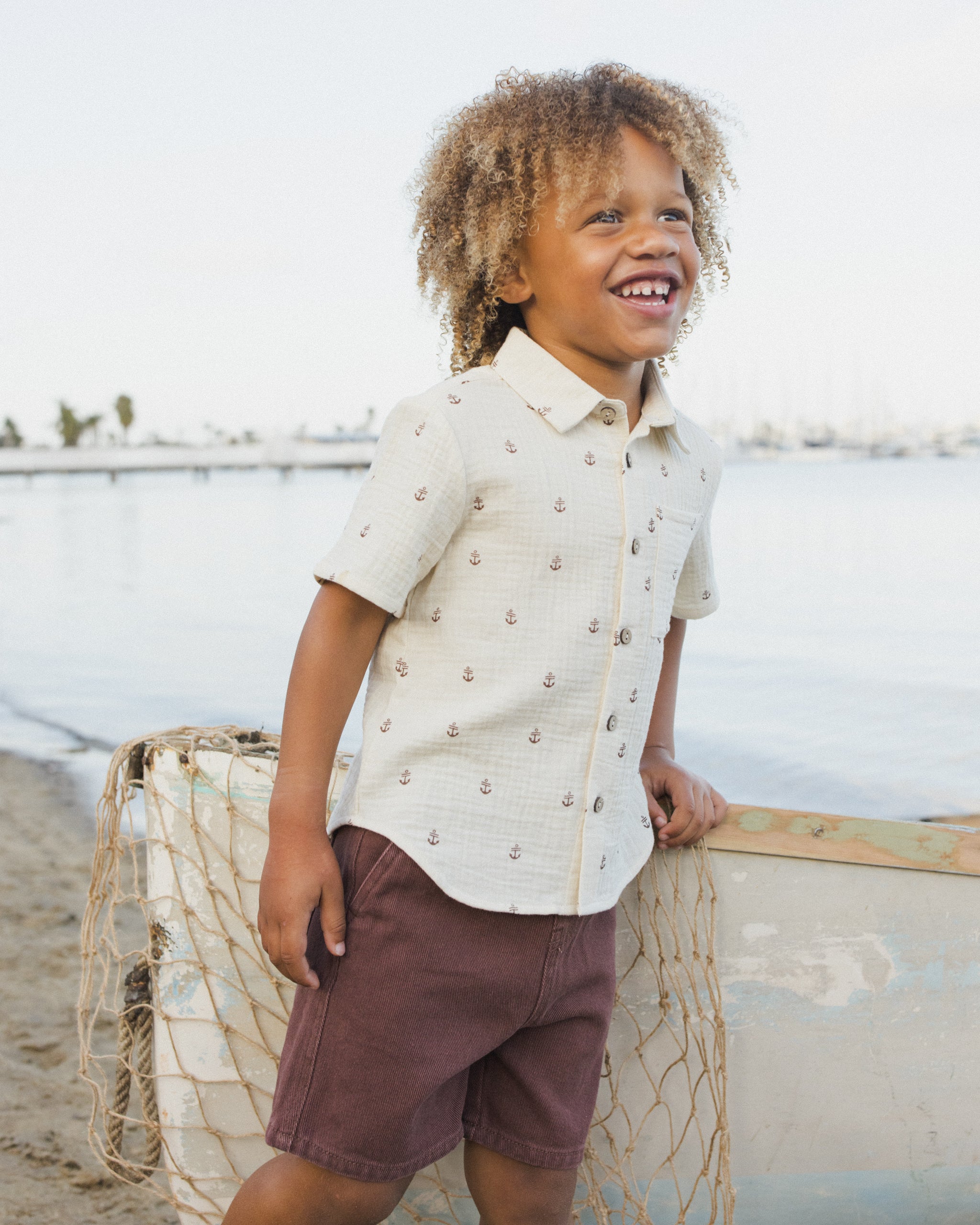 Rylee + Cru Collared Short Sleeve Shirt - Anchors