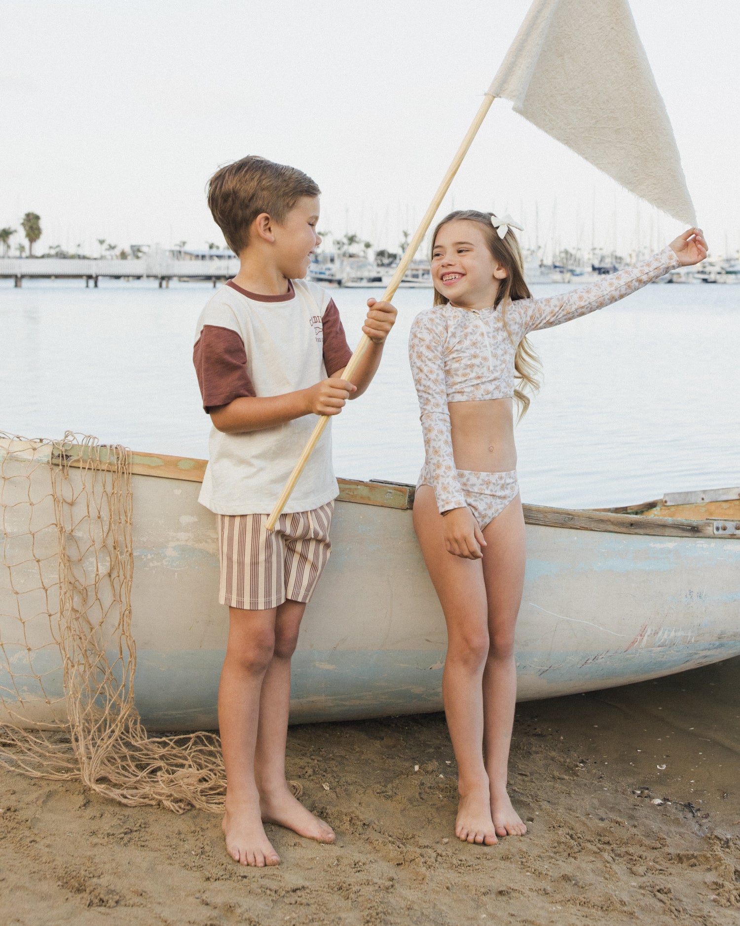 Rylee + Cru Crop Rashguard Set - Yellow Floral