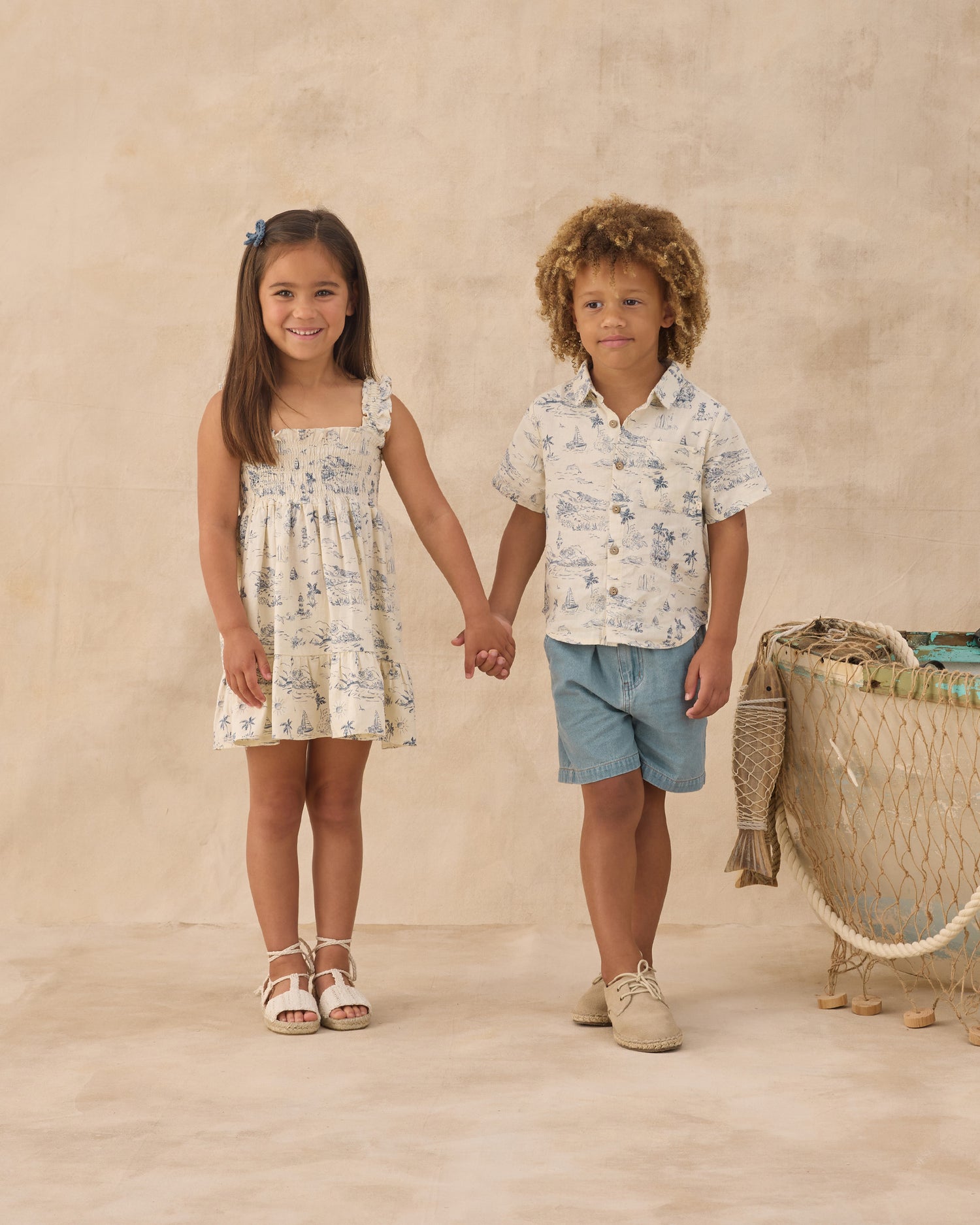 Rylee + Cru Collared Short Sleeve Shirt - Ocean Toile