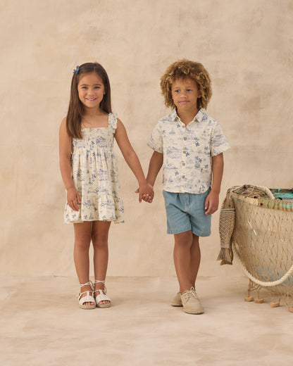 Rylee + Cru Collared Short Sleeve Shirt - Ocean Toile