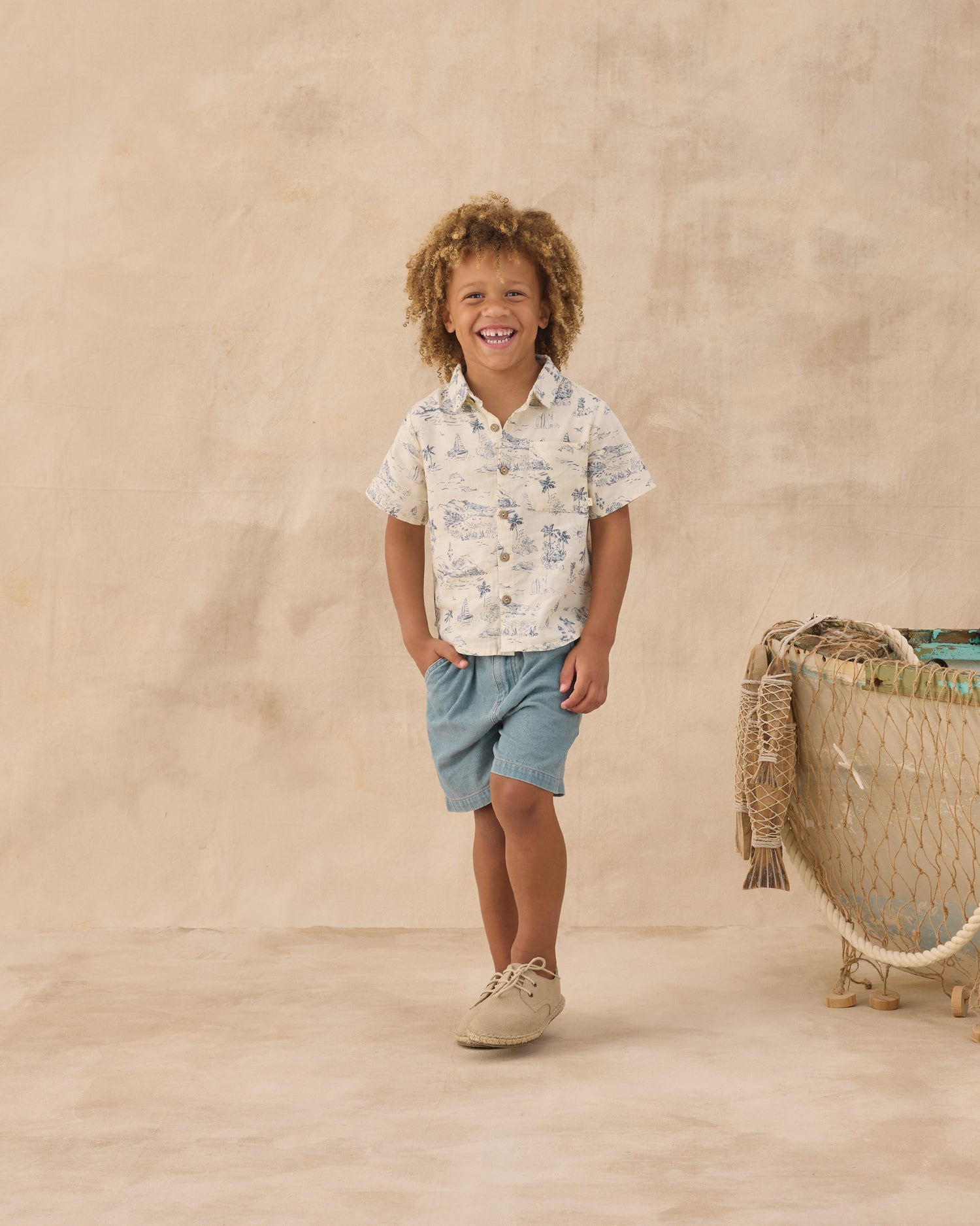 Rylee + Cru Collared Short Sleeve Shirt - Ocean Toile