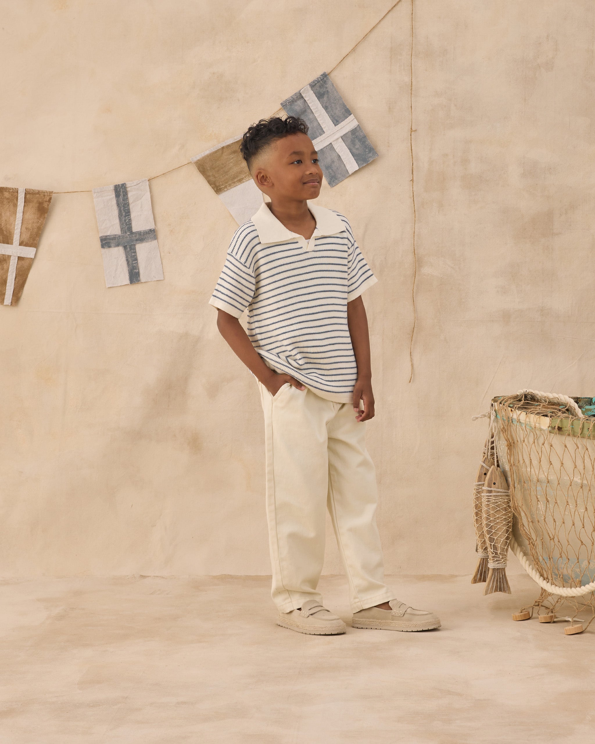 Rylee + Cru Chandler Knit Polo - Marine Stripe