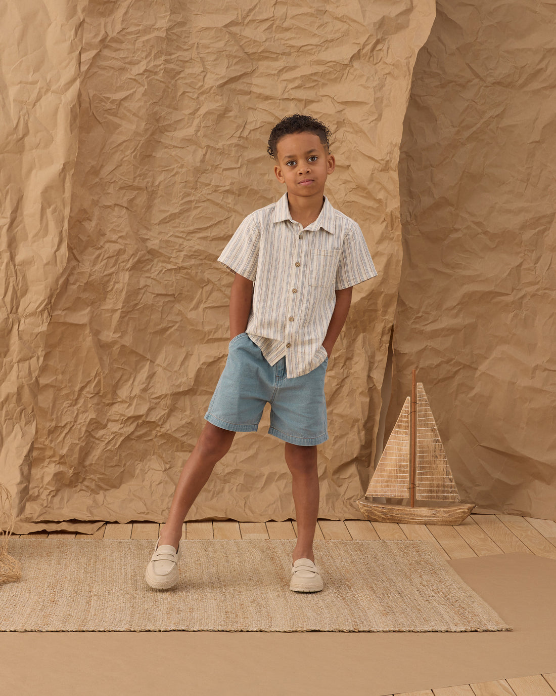 Rylee + Cru Collared Short Sleeve Shirt - Nautical Stripe