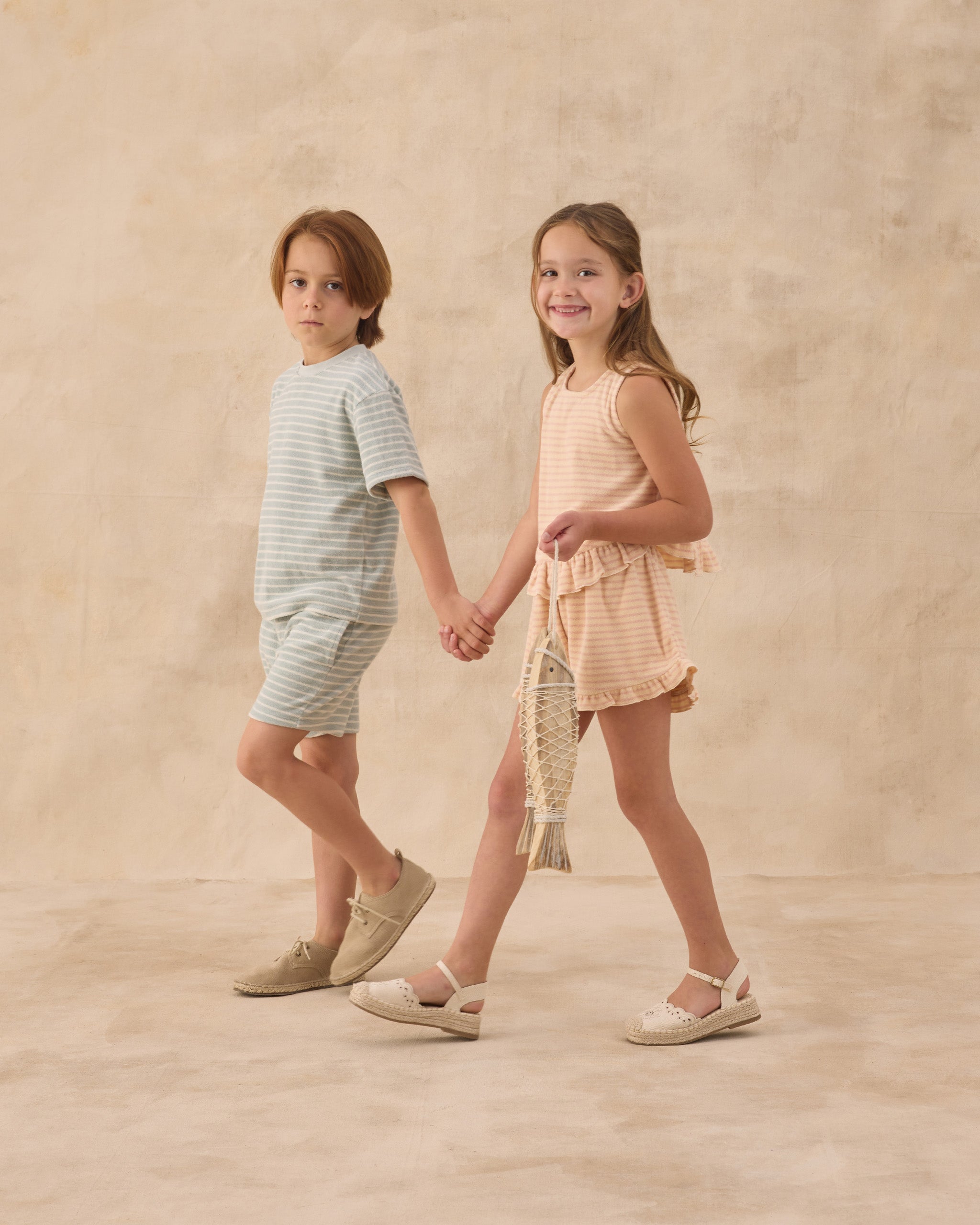 Rylee + Cru Terry Boys Short - Seafoam Stripe