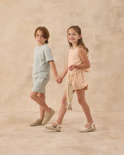 Rylee + Cru Terry Boys Short - Seafoam Stripe