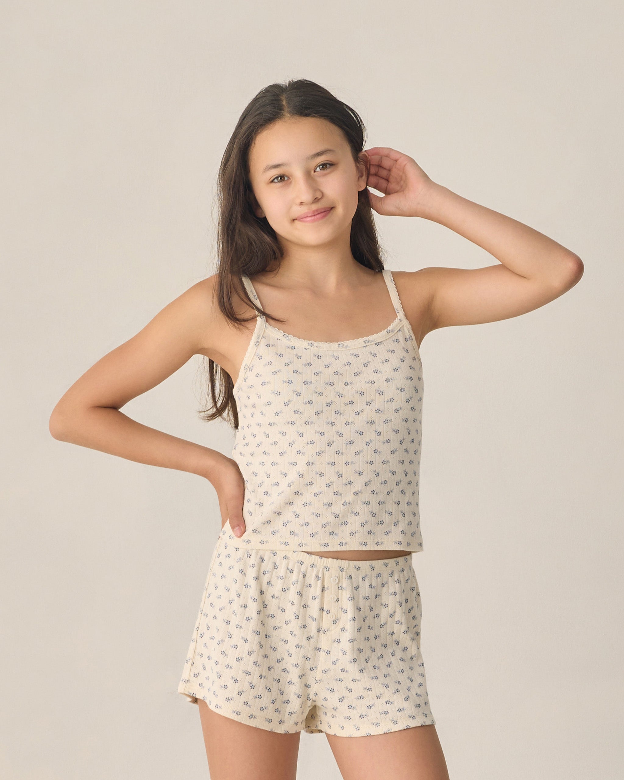 Rylee + Cru Teen Pointelle Lounge Set - Blue Ditsy