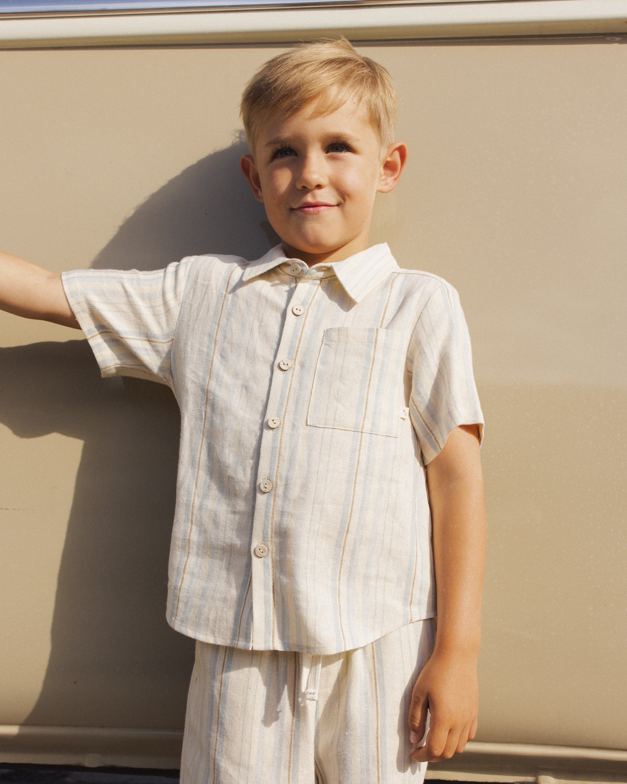Rylee + Cru Collared Short Sleeve Shirt - Sea Stripe