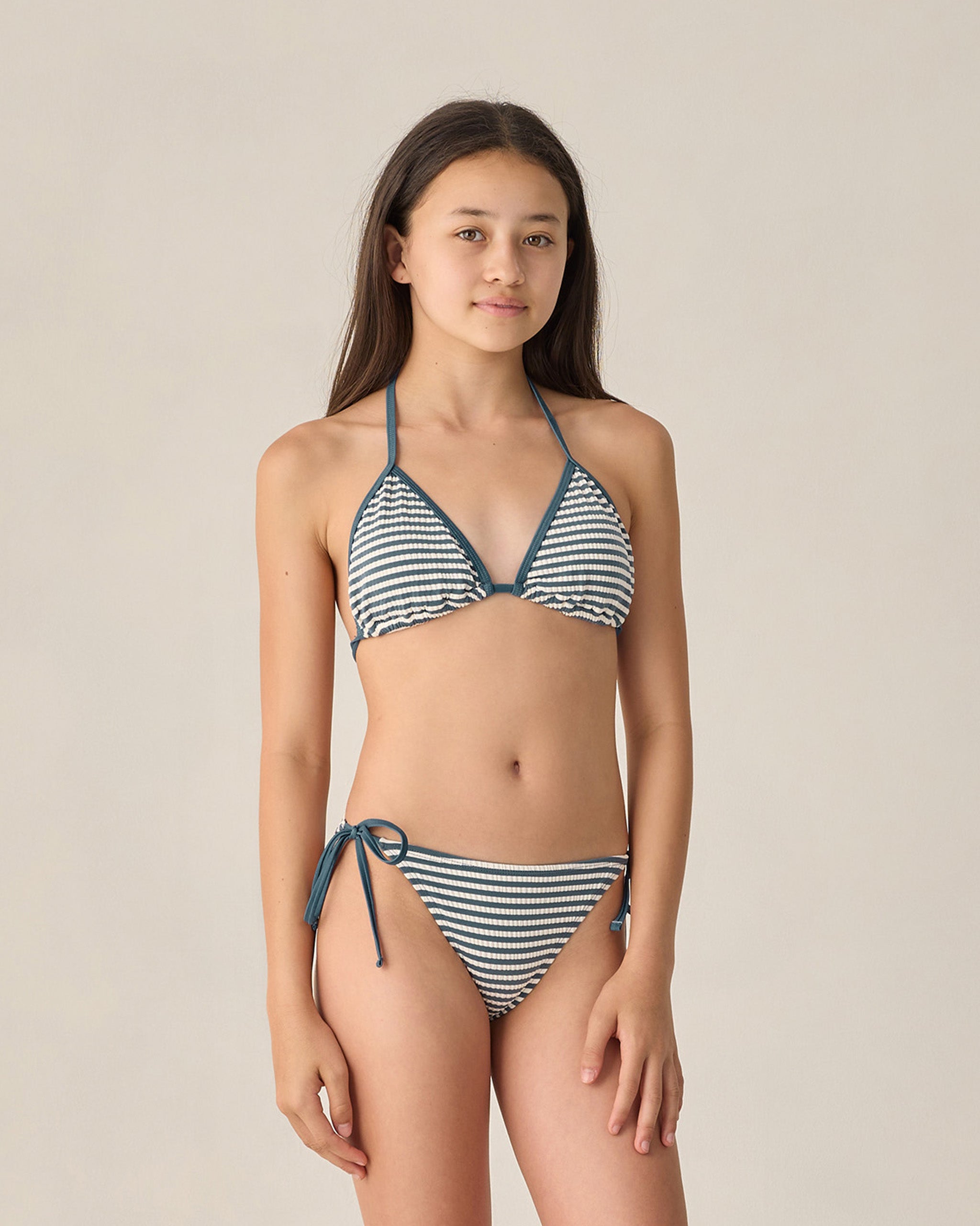 Rylee + Cru Teen Triangle Bikini Set - Navy Stripe