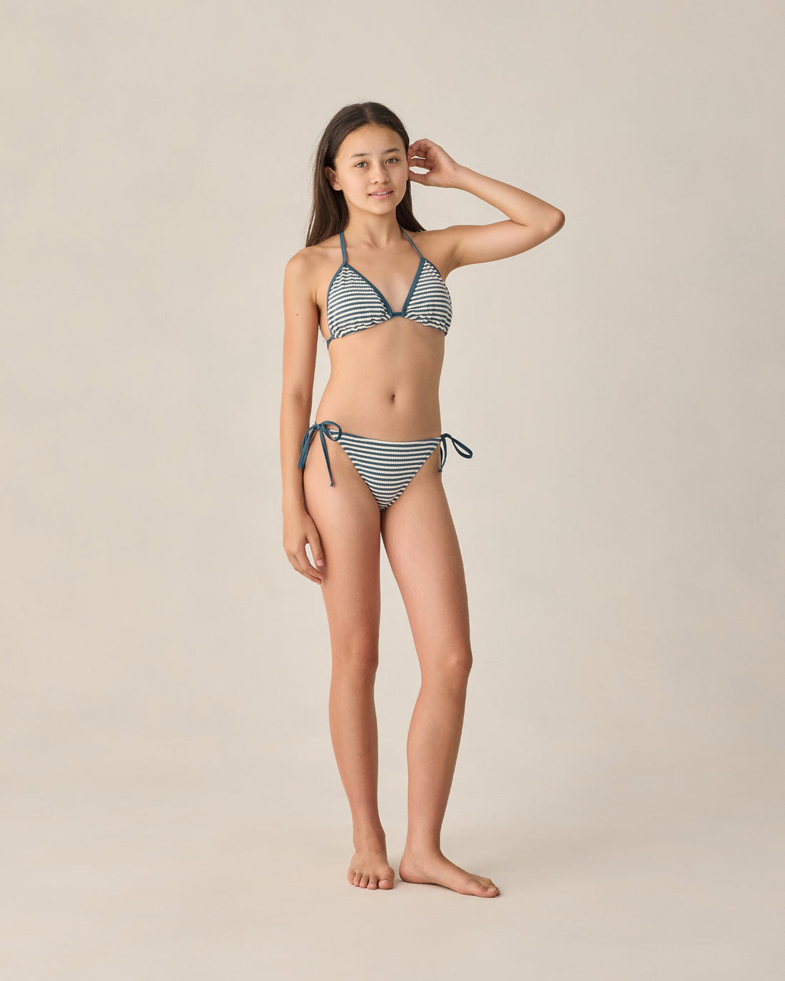 Rylee + Cru Teen Triangle Bikini Set - Navy Stripe