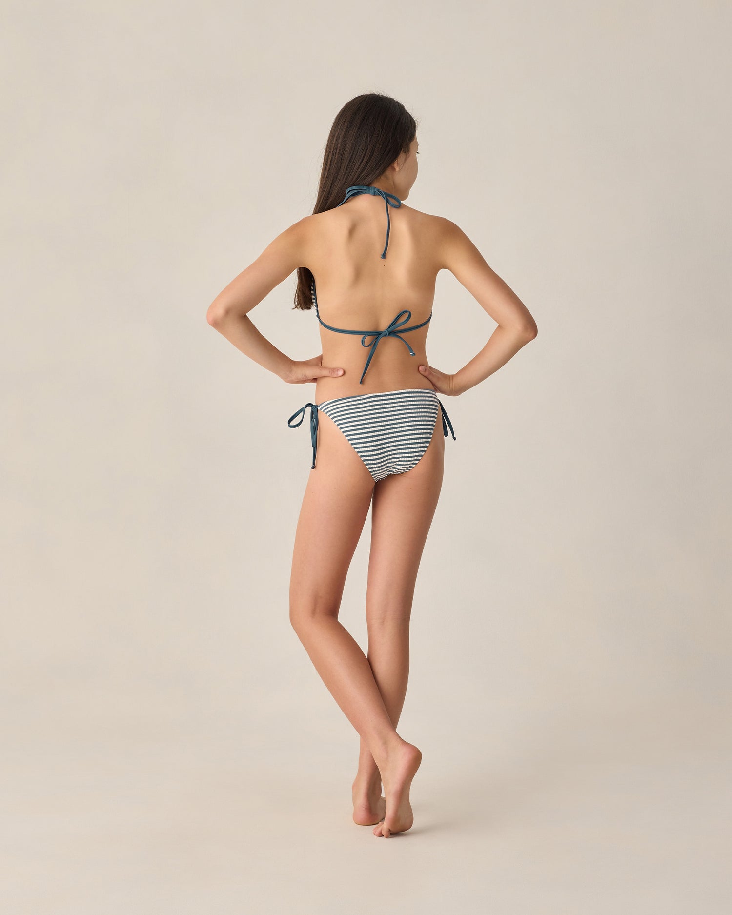 Rylee + Cru Teen Triangle Bikini Set - Navy Stripe