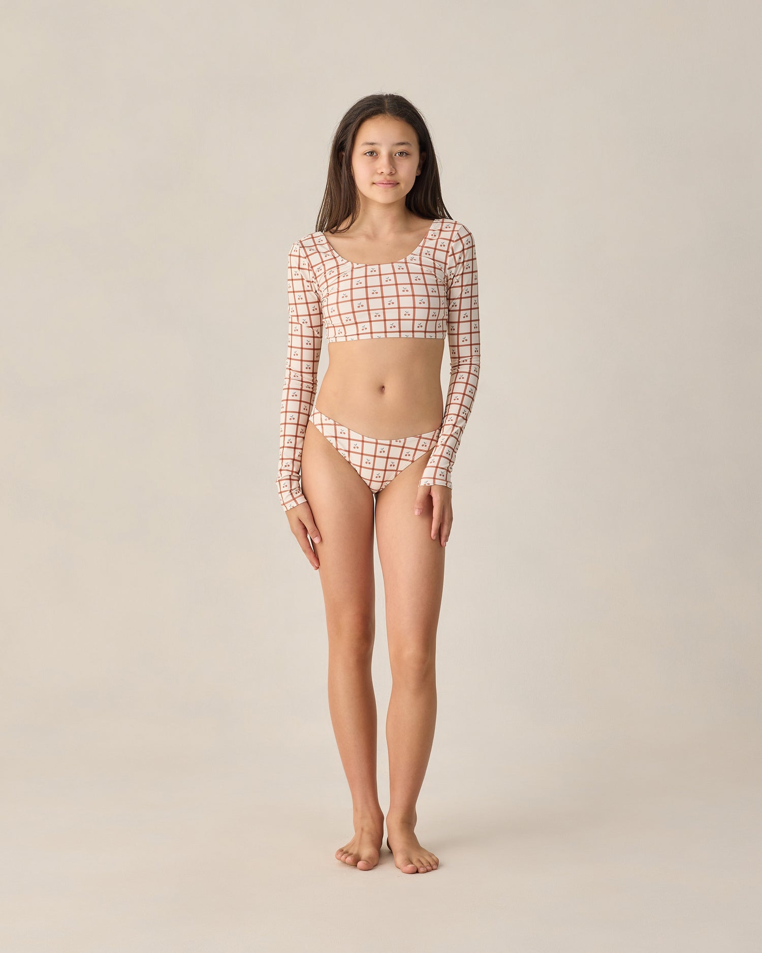 Rylee + Cru Teen Rashguard Bikini Set - Cherry Check
