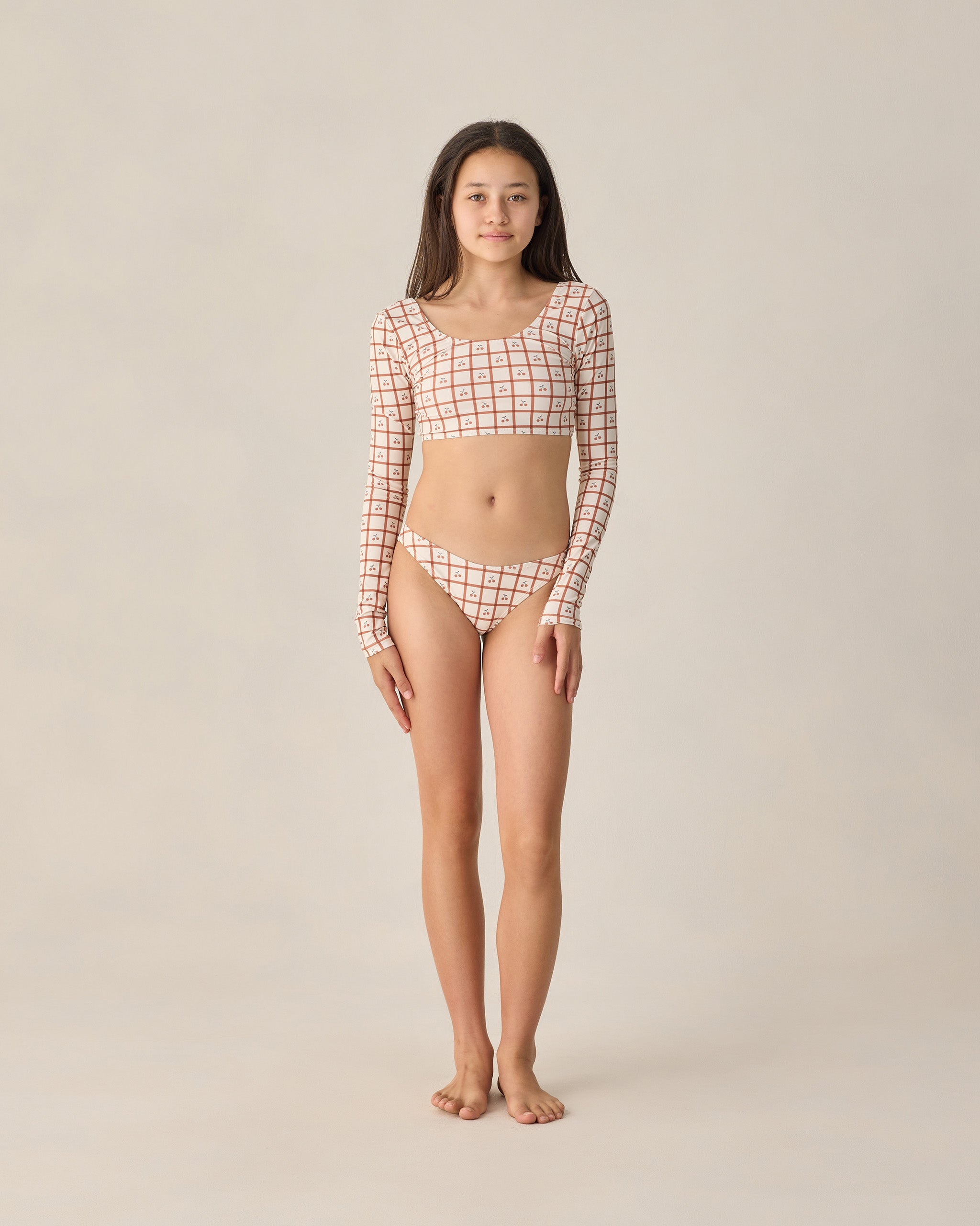 Rylee + Cru Teen Rashguard Bikini Set - Cherry Check