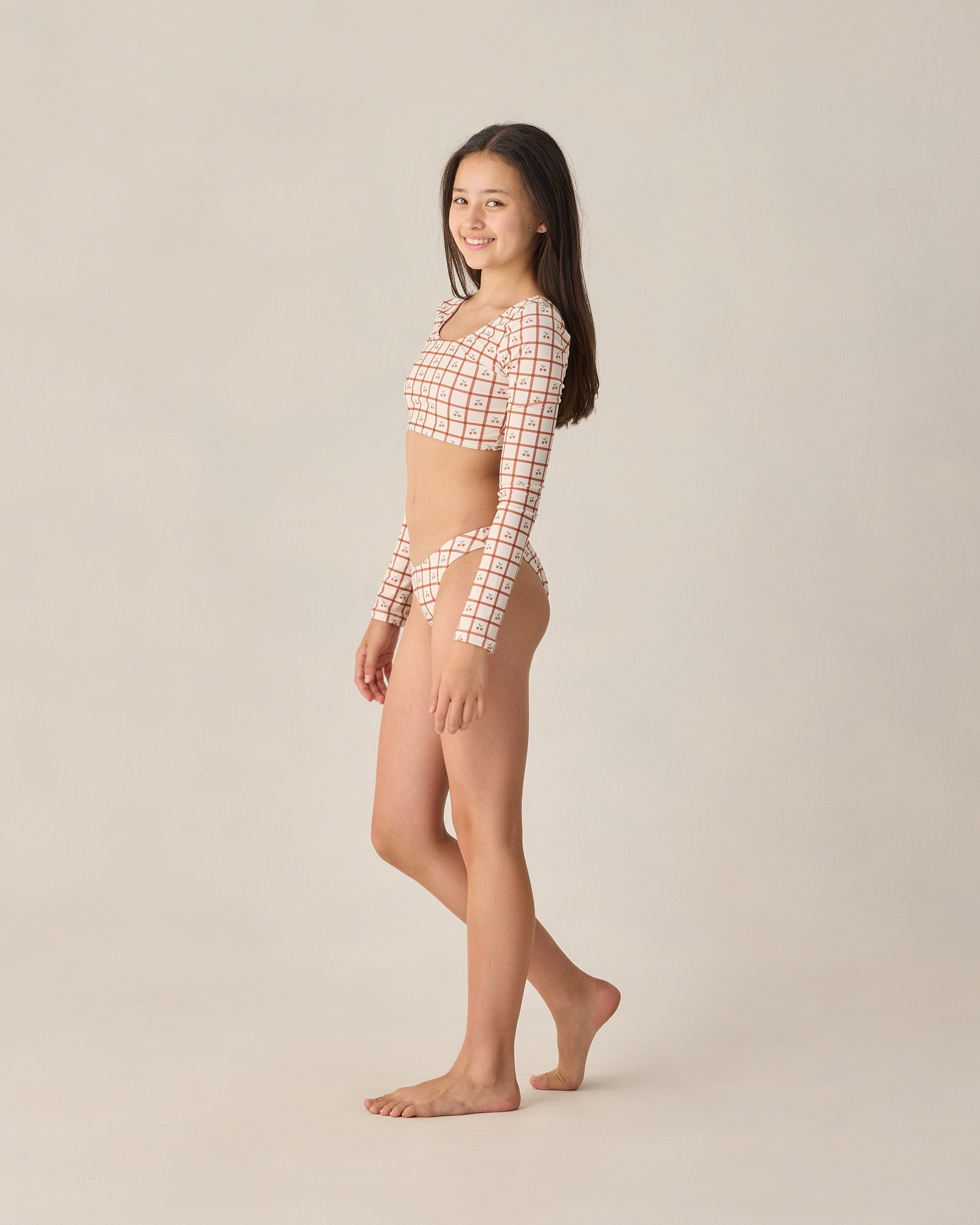 Rylee + Cru Teen Rashguard Bikini Set - Cherry Check