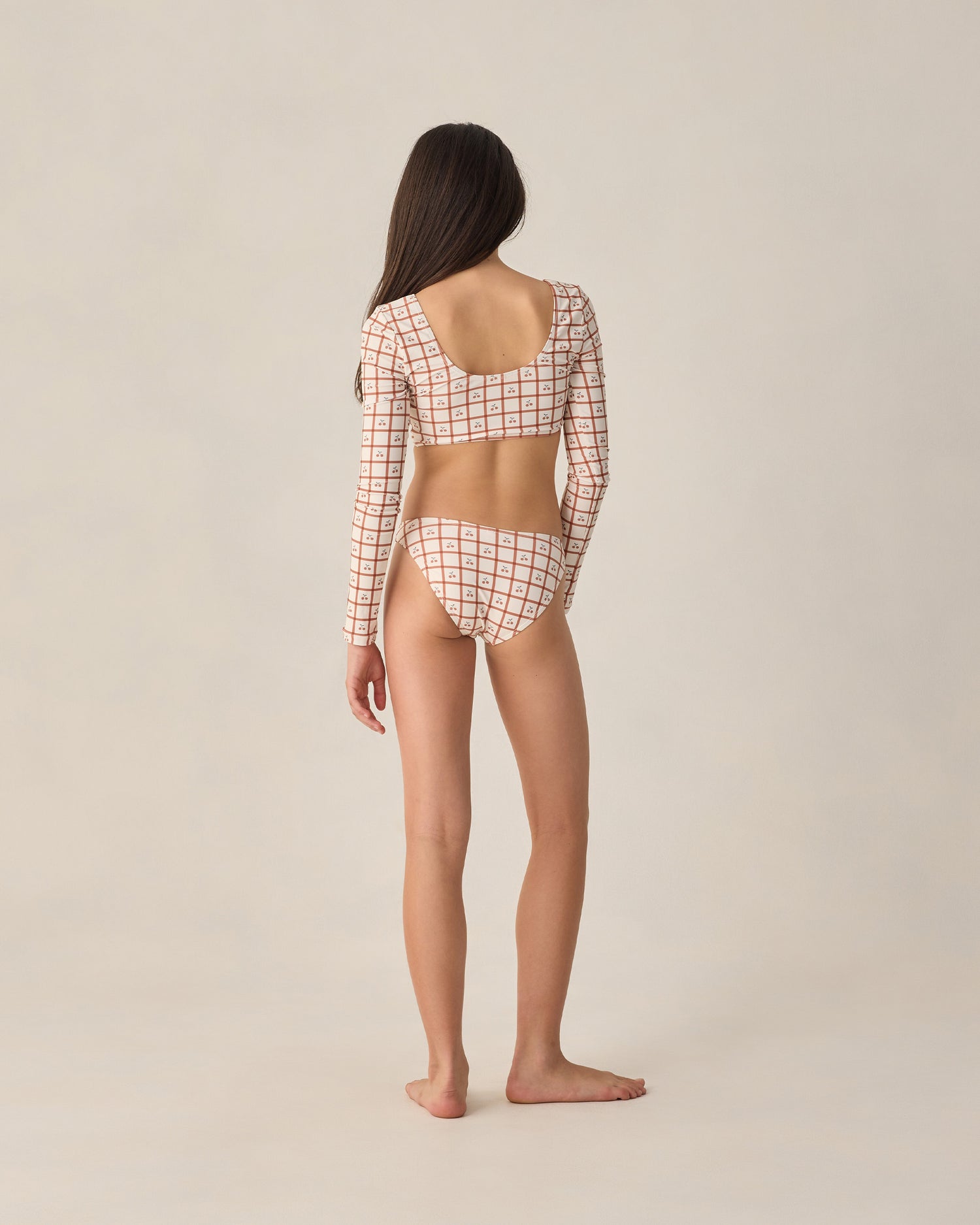 Rylee + Cru Teen Rashguard Bikini Set - Cherry Check
