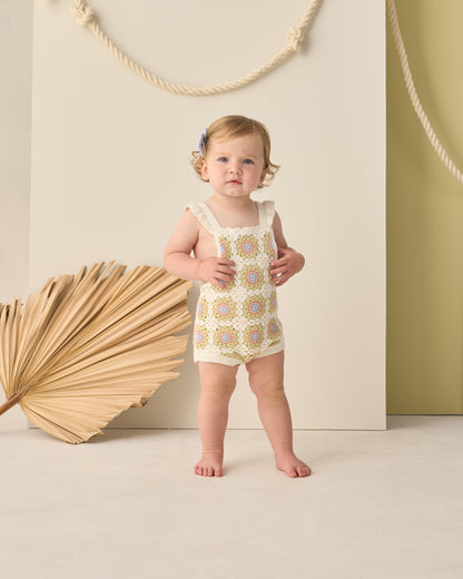 Rylee + Cru Crochet Romper - Citron Daisy Check