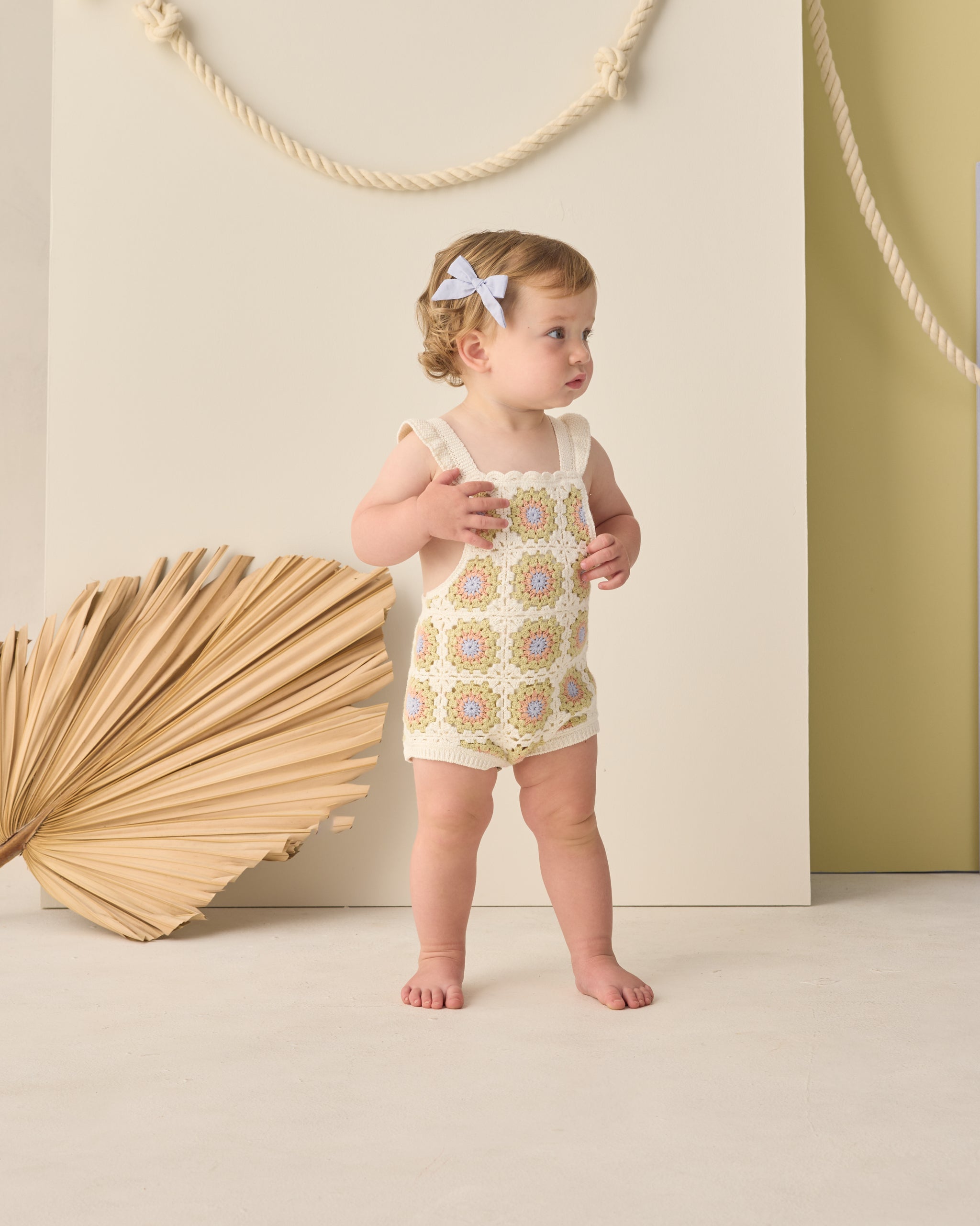 Rylee + Cru Crochet Romper - Citron Daisy Check