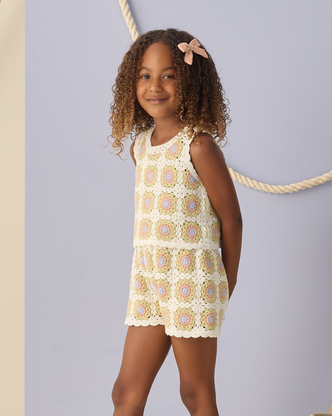 Rylee + Cru Crochet Tank Set - Citron Daisy Check