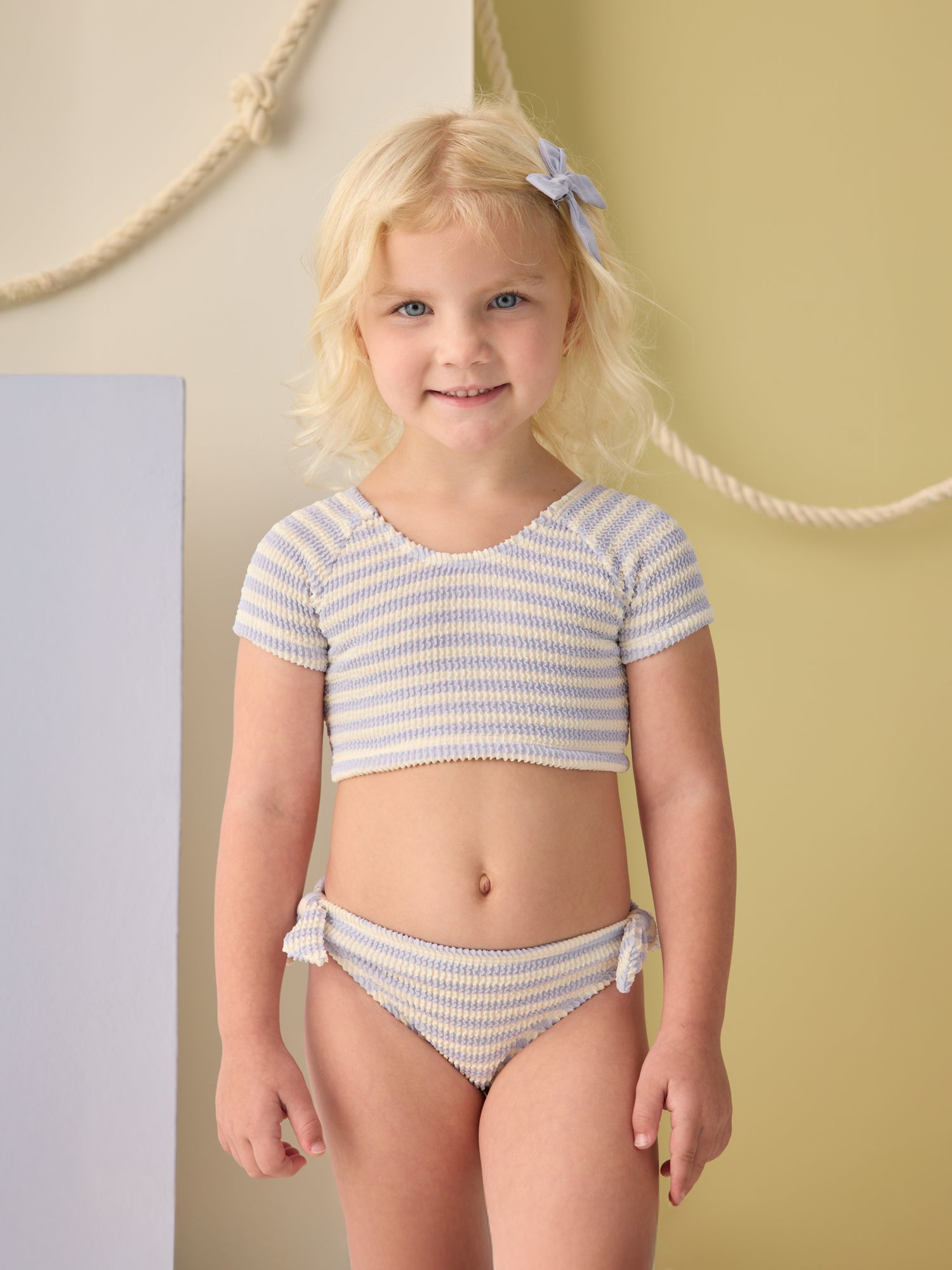 Rylee + Cru Cropped Rashguard Set - Periwinkle Stripe