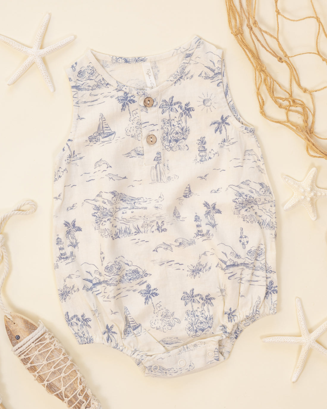 Rylee + Cru Beau Romper - Ocean Toile