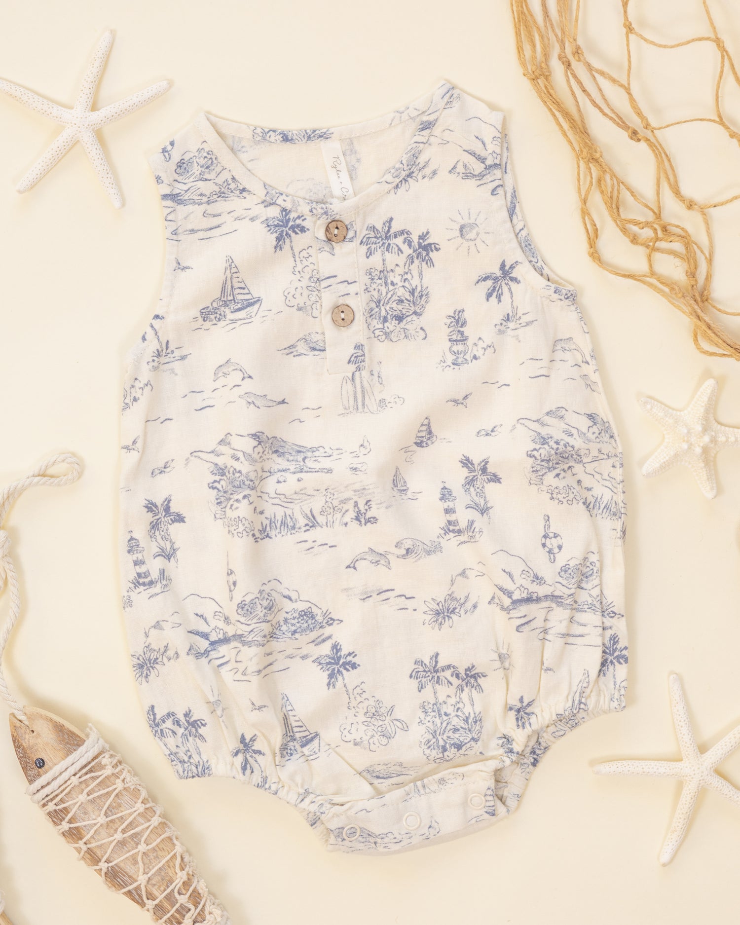 Rylee + Cru Beau Romper - Ocean Toile