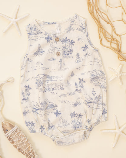 Rylee + Cru Beau Romper - Ocean Toile