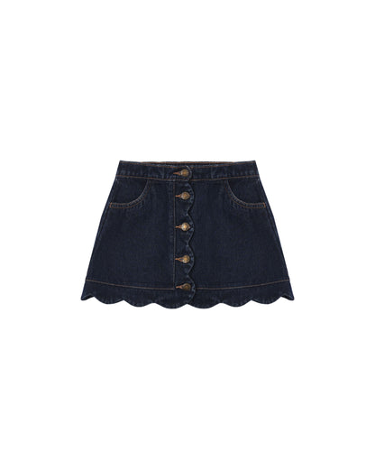 Rylee + Cru Scallop Mini Skirt - Dark Indigo