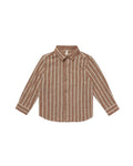 Rylee + Cru Collared long Sleeve Shirt- Cedar Pinstripe