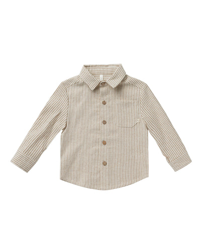 Rylee + Cru Collared Long Sleeve Shirt - Brass Pinstripe