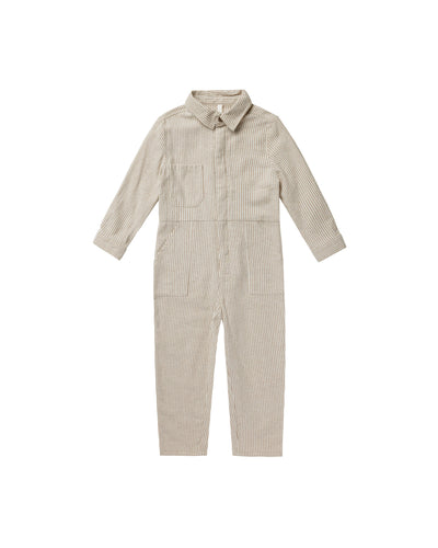 Rylee + Cru Long Sleeve Coverall Jumpsuit - Brass Pinstripe