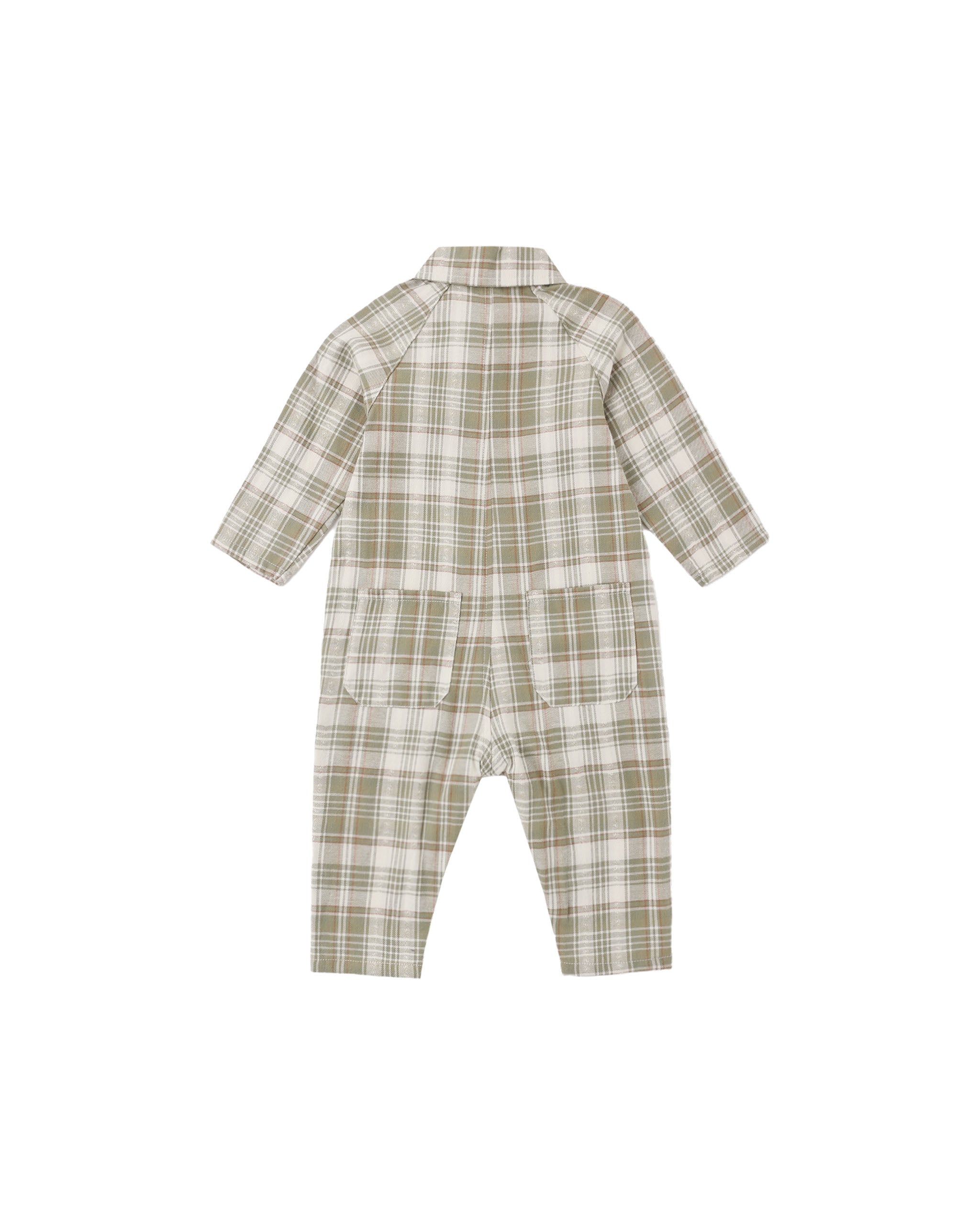 Rylee + Cru Collared Baby Jumpsuit - Olive Dobby Plaid