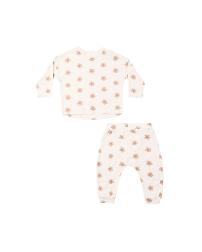 Rylee + Cru Long Sleeve Tee + Pant Set - Pink Daisies