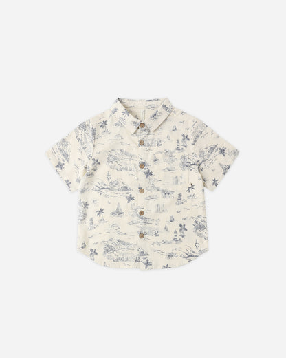 Rylee + Cru Collared Short Sleeve Shirt - Ocean Toile