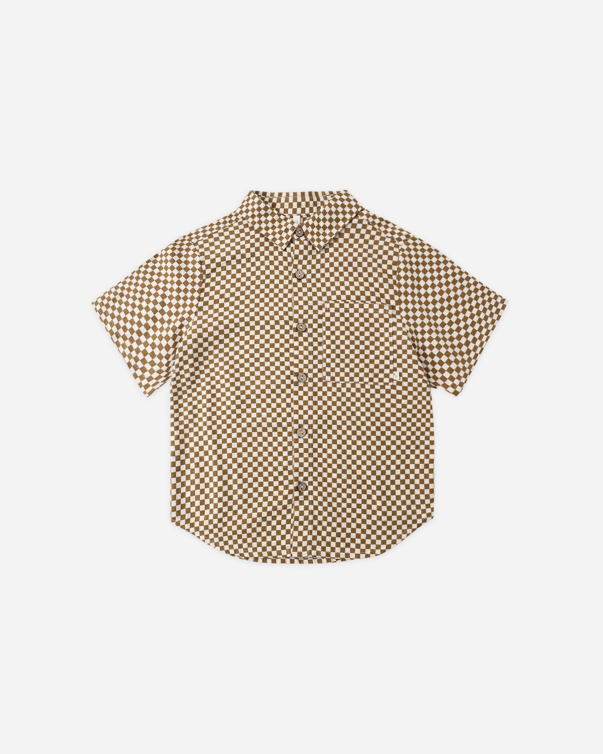 Rylee + Cru Collared Short Sleeve Shirt - Ocre Check