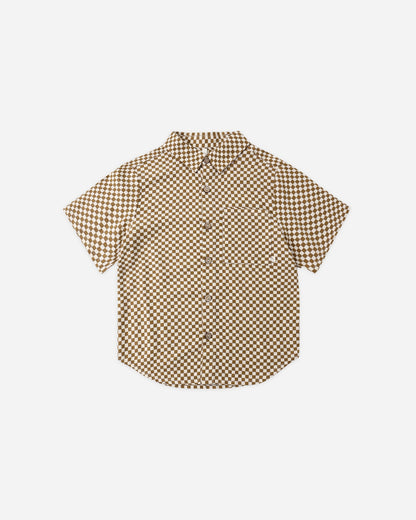 Rylee + Cru Collared Short Sleeve Shirt - Ocre Check