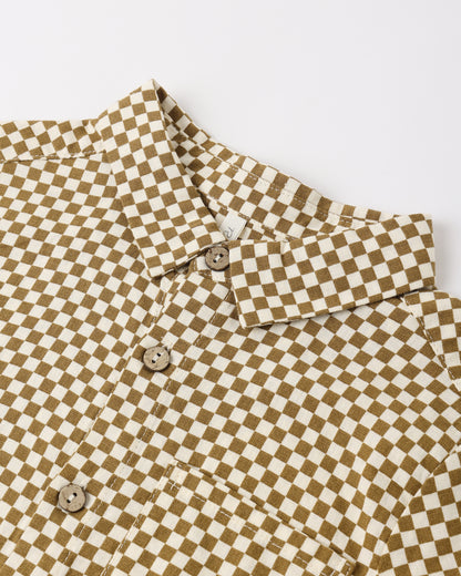 Rylee + Cru Collared Short Sleeve Shirt - Ocre Check