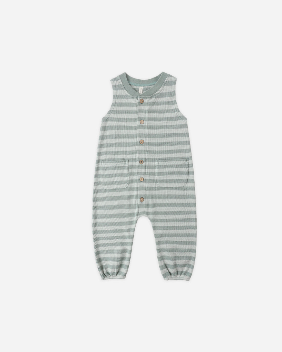 Rylee + Cru Summer Waffle Jumpsuit - Sea Green Stripe