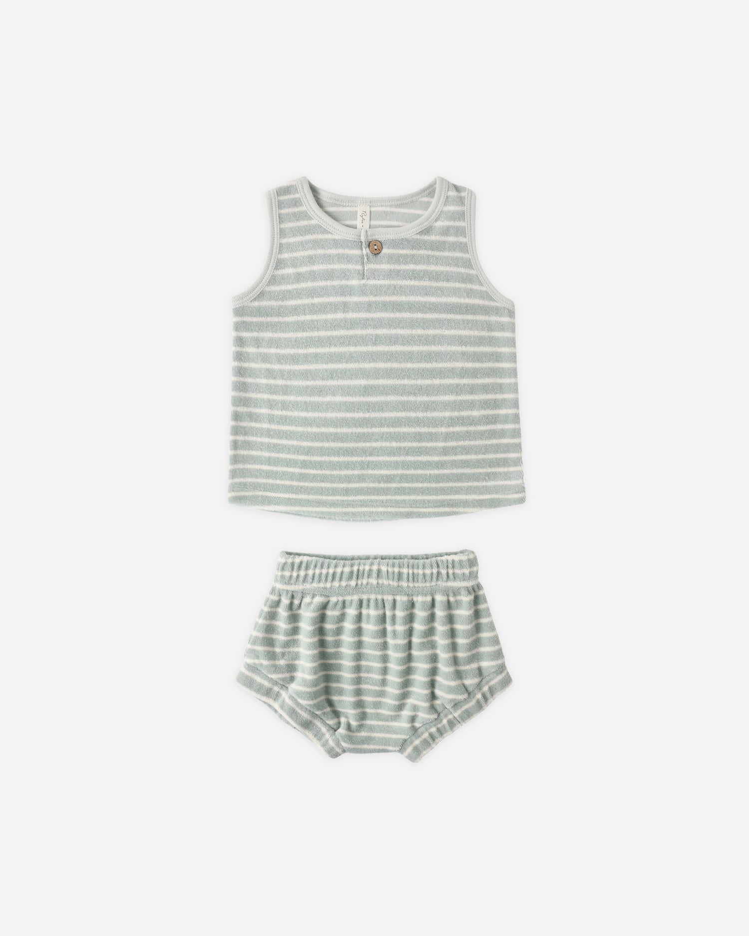Rylee + Cru Baby Tank Set - Seafoam Terry Stripe