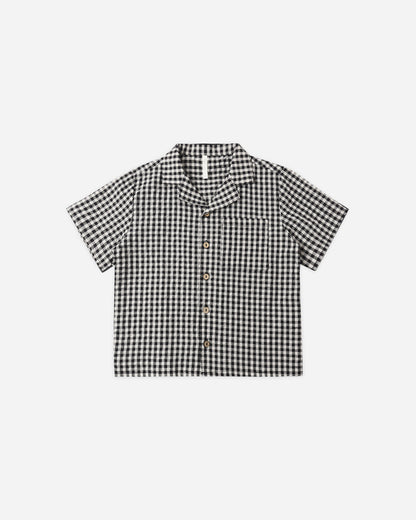 Rylee + Cru Lapel Collared Shirt - Black Check