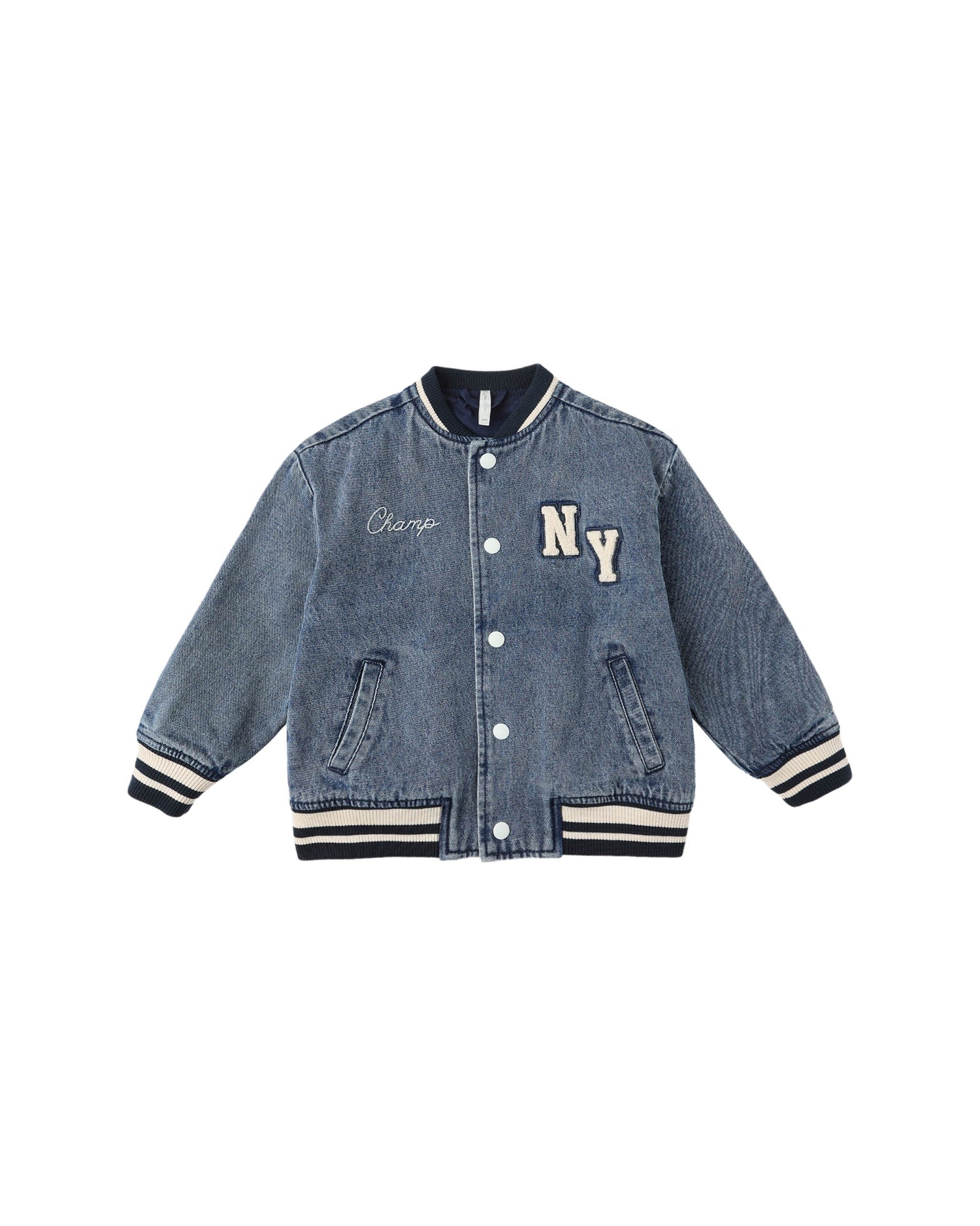Rylee + Cru Varsity Jacket - Indigo Denim