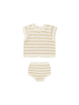 Rylee + Cru Scallop Knit Baby Set - Sand Stripe