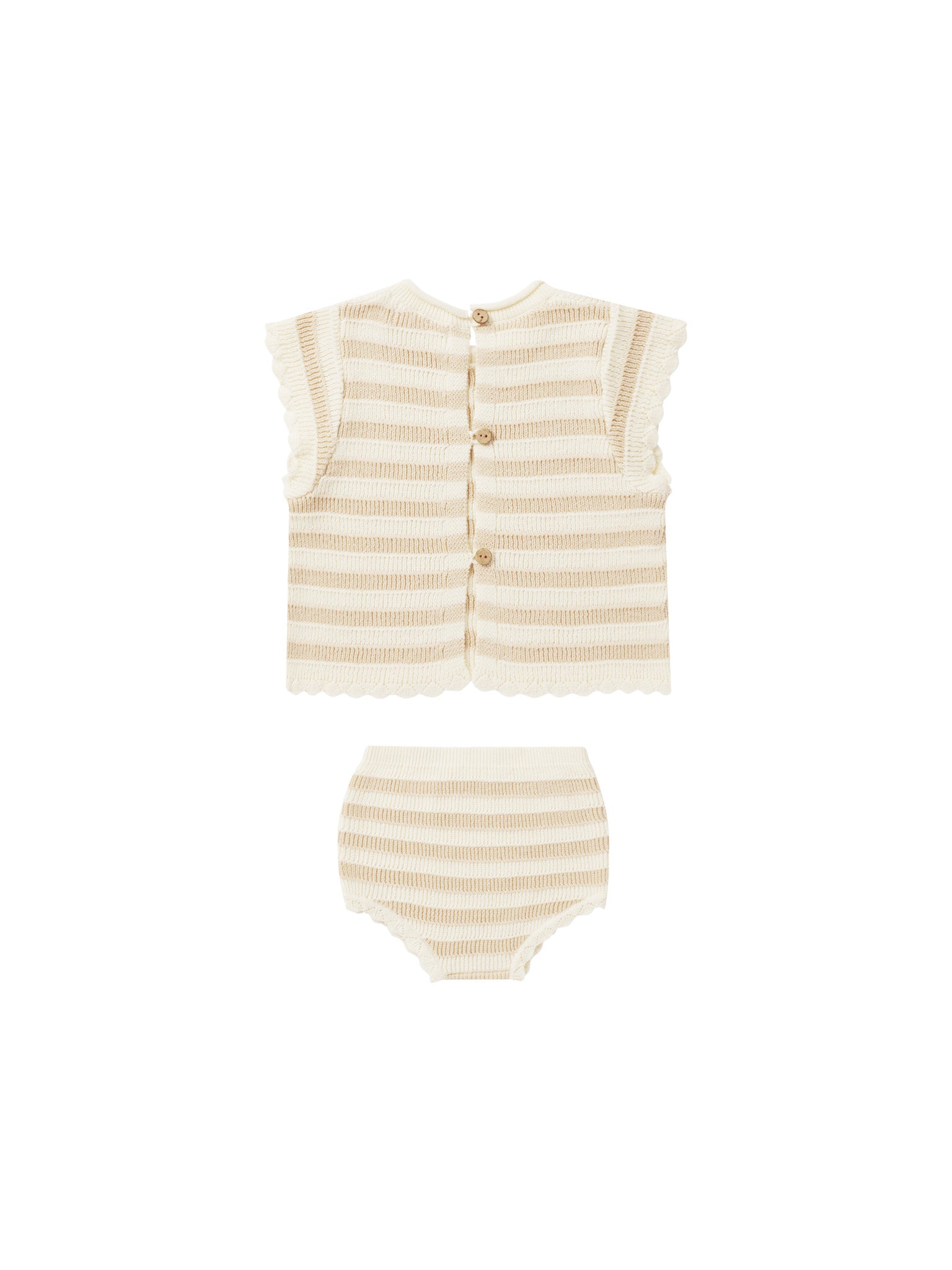 Rylee + Cru Scallop Knit Baby Set - Sand Stripe
