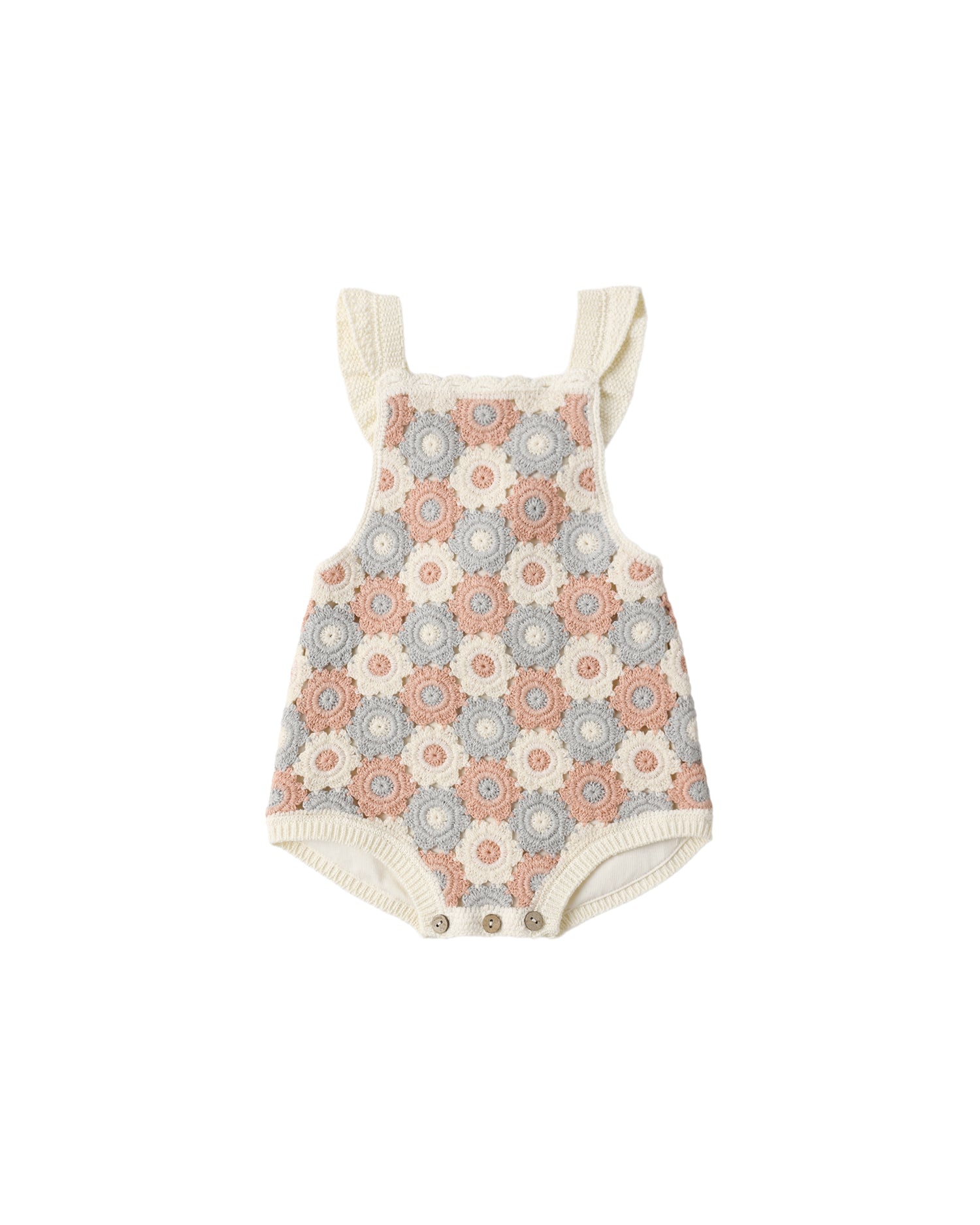 Rylee + Cru Crochet Romper - Blue, Light Pink, Ivory