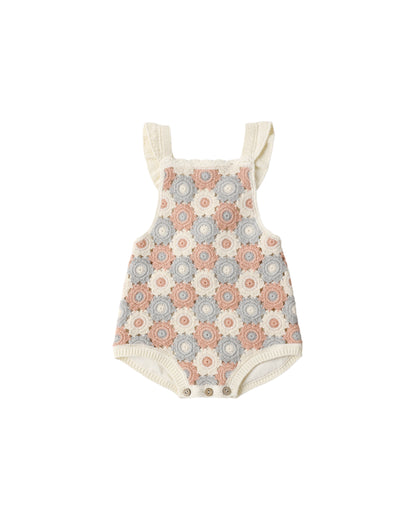 Rylee + Cru Crochet Romper - Blue, Light Pink, Ivory