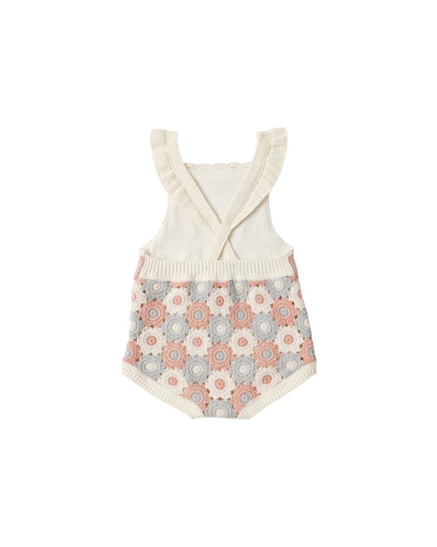 Rylee + Cru Crochet Romper - Blue, Light Pink, Ivory