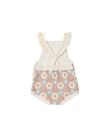 Rylee + Cru Crochet Romper - Blue, Light Pink, Ivory