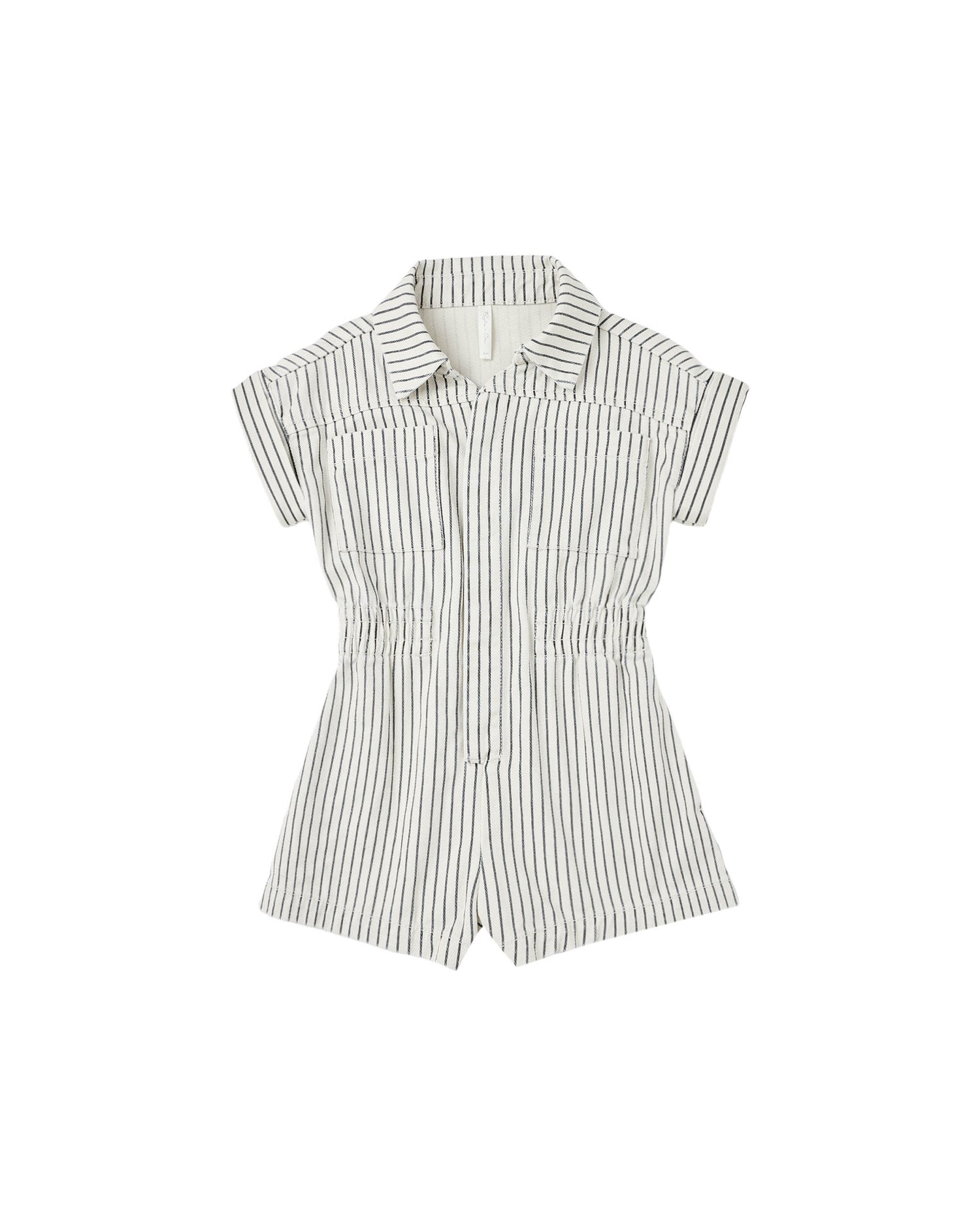 Rylee + Cru Utility Romper - Navy Pinstripe