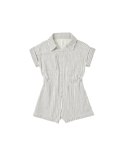 Rylee + Cru Utility Romper - Navy Pinstripe